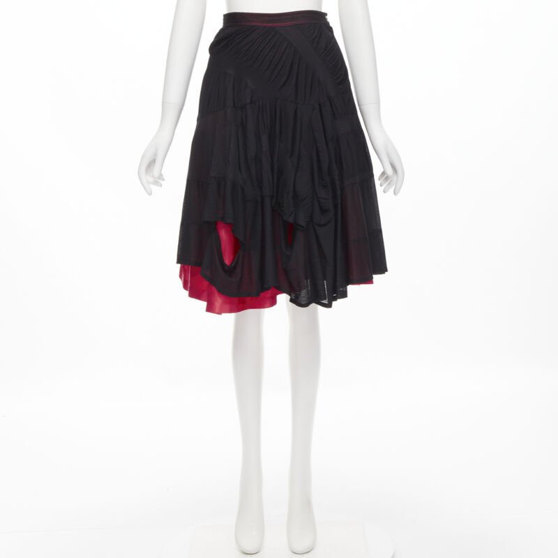 vintage Runway COMME DES GARCONS 80's black red shirred ruffle layered skirt S