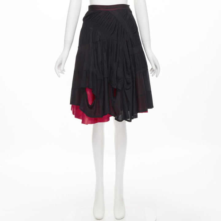 vintage Runway COMME DES GARCONS 80's black red shirred ruffle layered skirt S