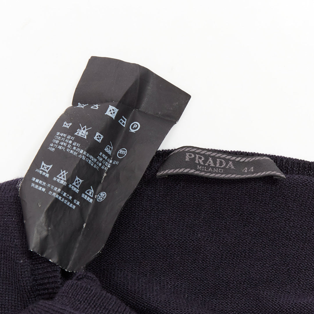 PRADA 2010 navy wool long sleeve V-neck classic sweater IT44 XS