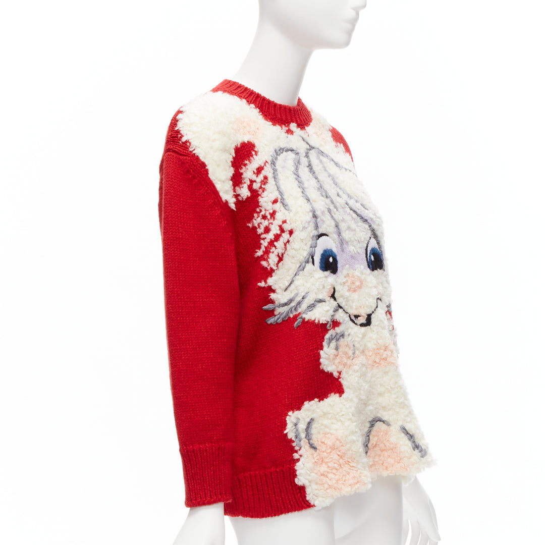STELLA MCCARTNEY red wool cotton textured bunny sweater IT34 XXS