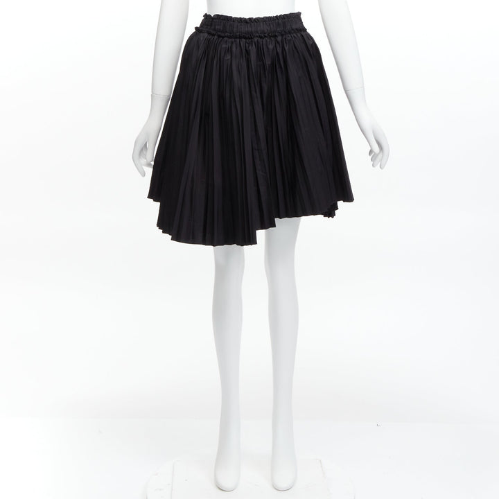 TOD'S black cotton asymmetric high low pleated flared skirt IT38 XS