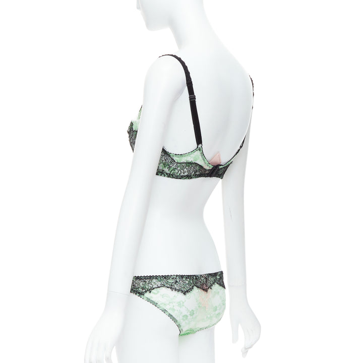 AGENT PROVOCATEUR mint green lace black bow bra panty set FR90C
