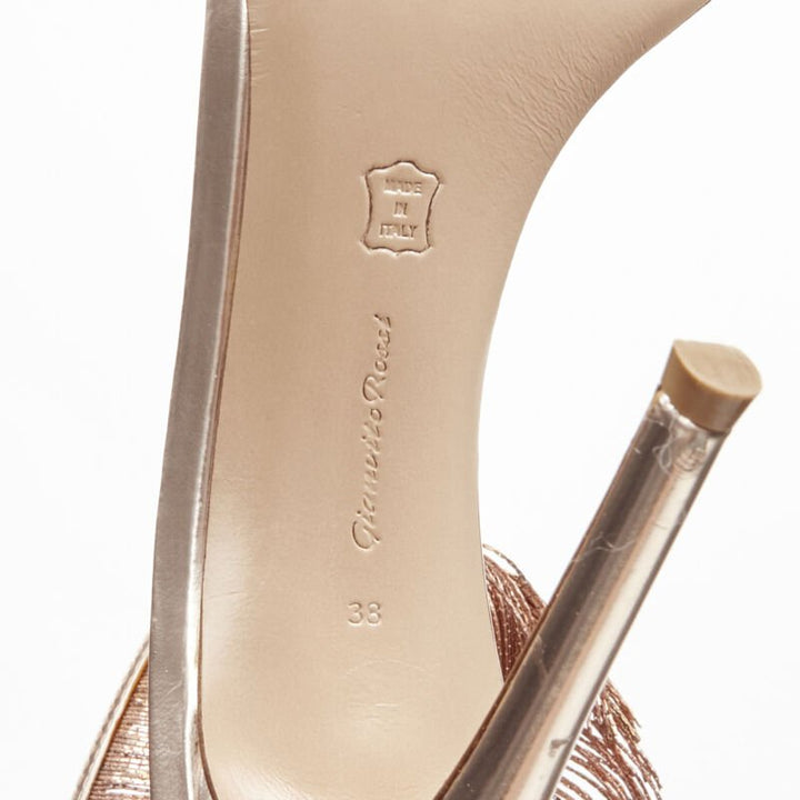 GIANVITO ROSSI Josephine copper metal fringe ankle strap high heel sandal EU38
