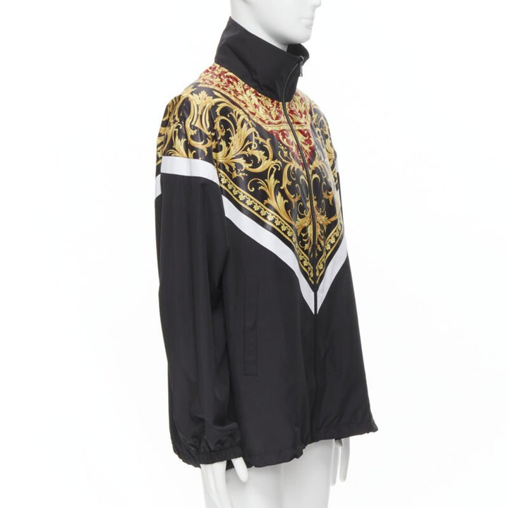 VERSACE Le Pop Classique black red Barocco print nylon track jacket IT52 XL