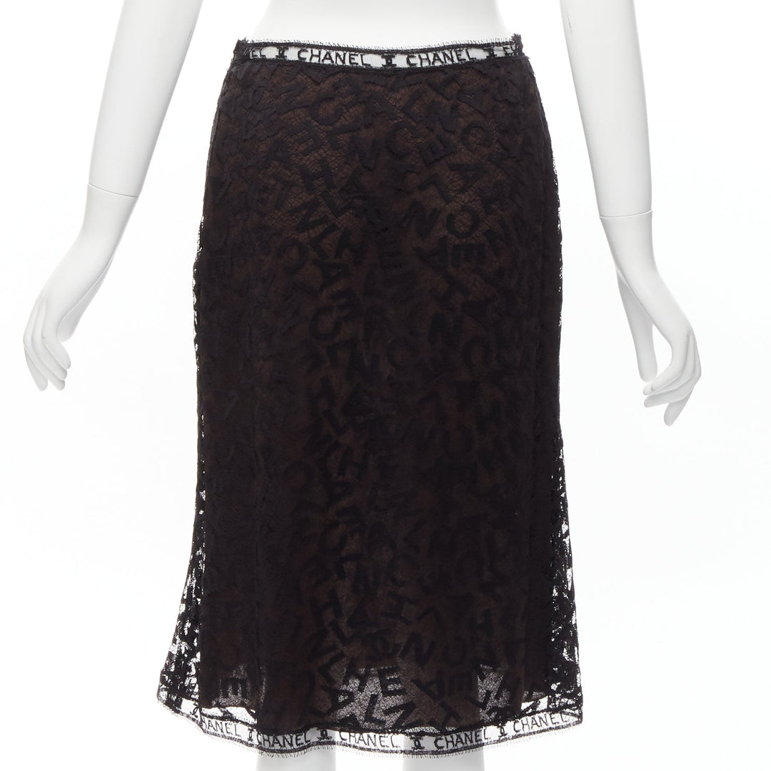 rare CHANEL 98A Karl Lagerfeld Runway Vintage black CC lace cami skirt FR40 L
