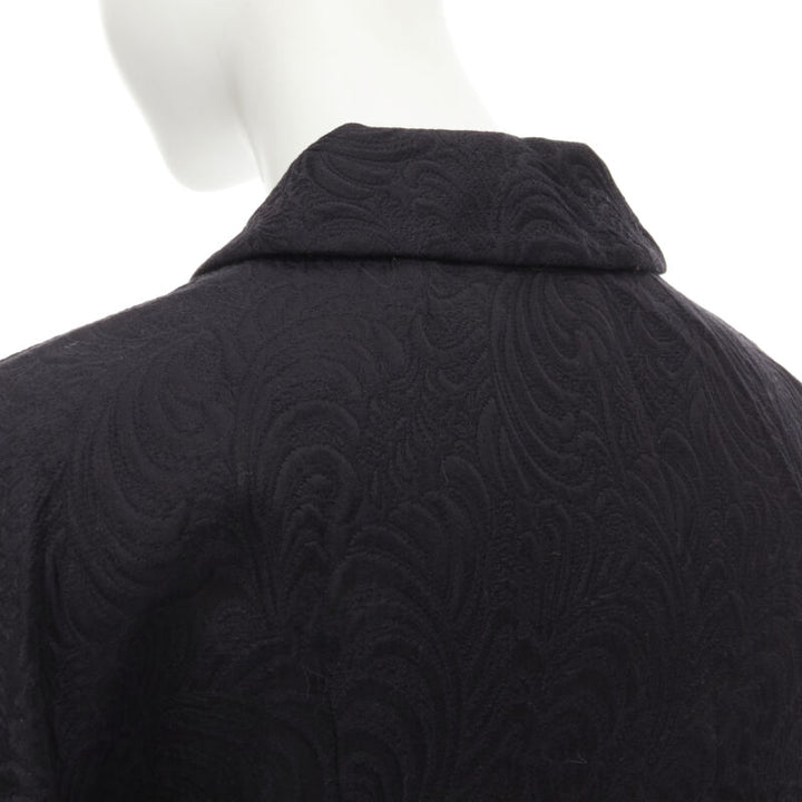 DOLCE GABBANA black paisley jacquard crystal button 3/4 sleeve coat IT36 XS