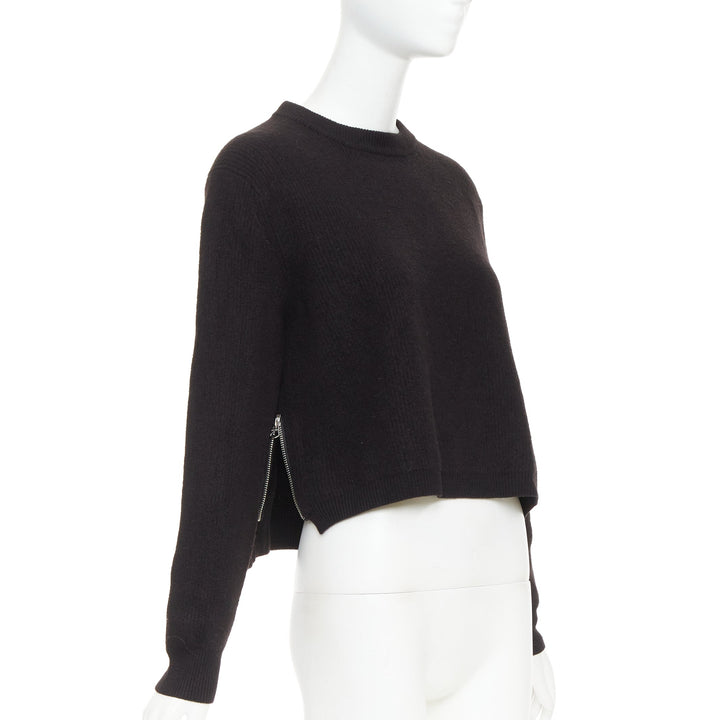ACNE STUDIOS 2014 Misty Boiled black merino wool crop zip side pullover XS