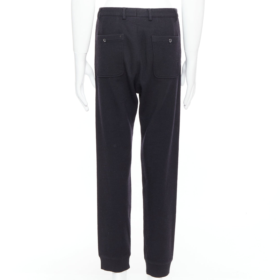 LANVIN black wool like back pockets knitted hem jogger pants