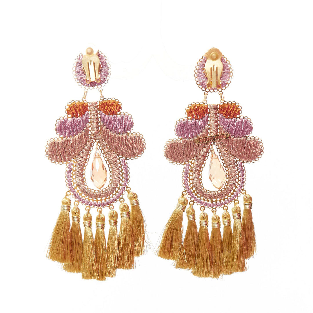 MERCEDES SALAZAR pink brown metallic applique clip on earrings Pair