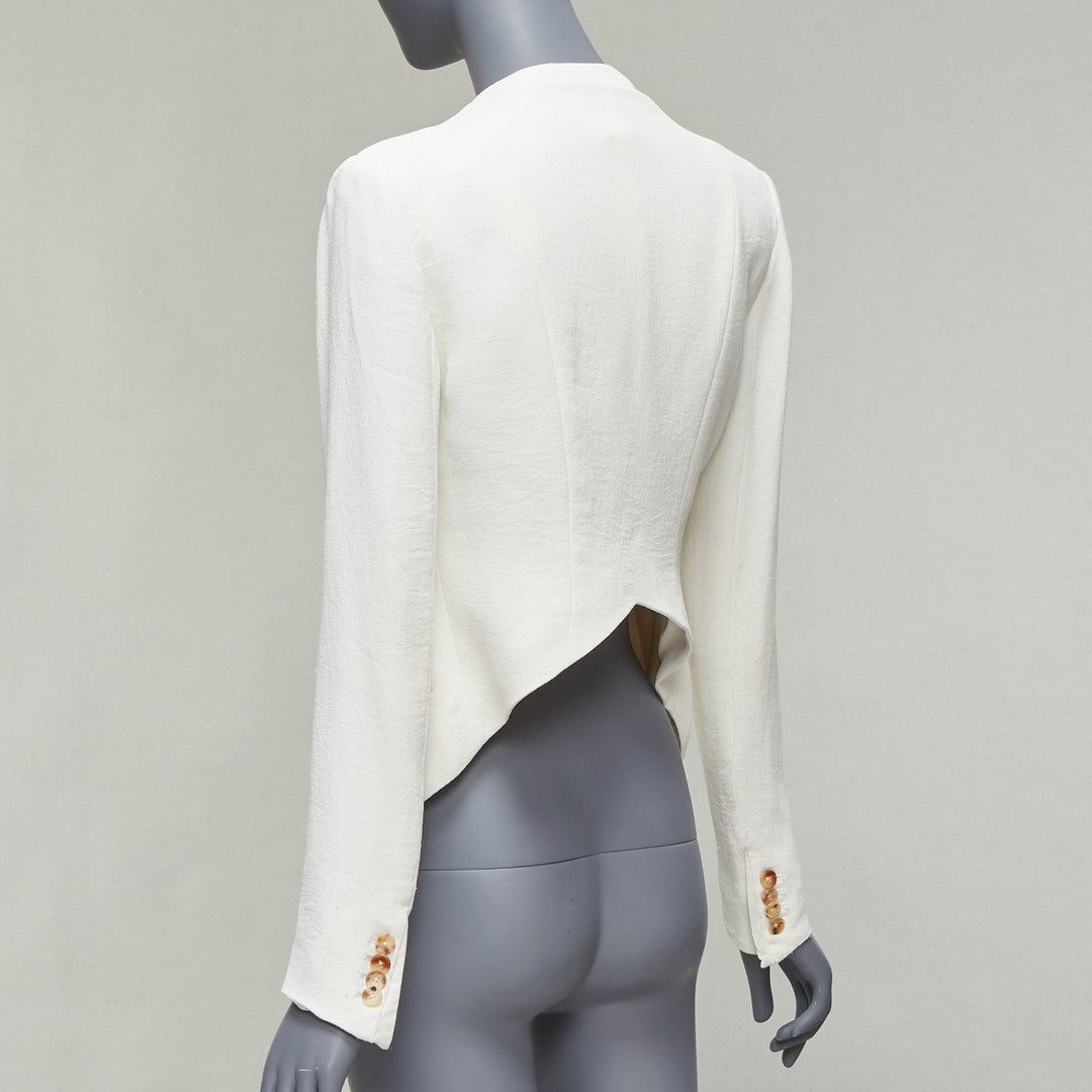 HELMUT LANG white lambskin leather trim asymmetric zip biker jacket US0 XS
