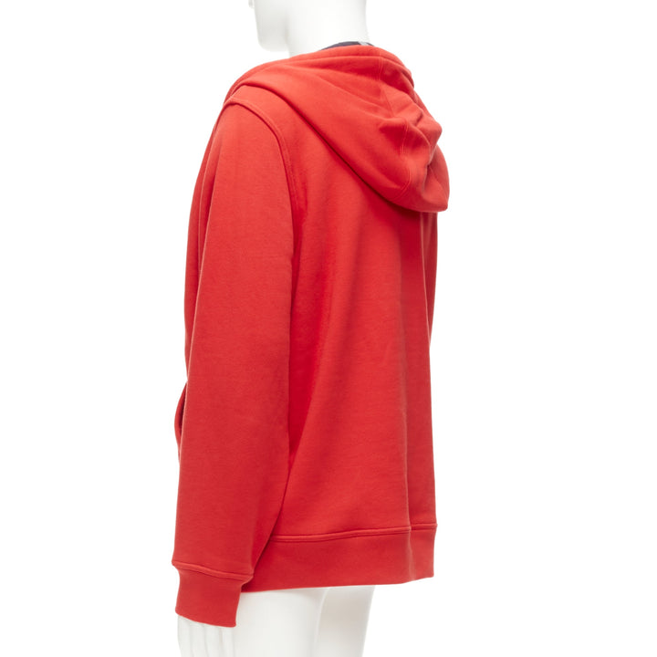 BURBERRY red cotton blend house check lined logo oversized hoodie XS