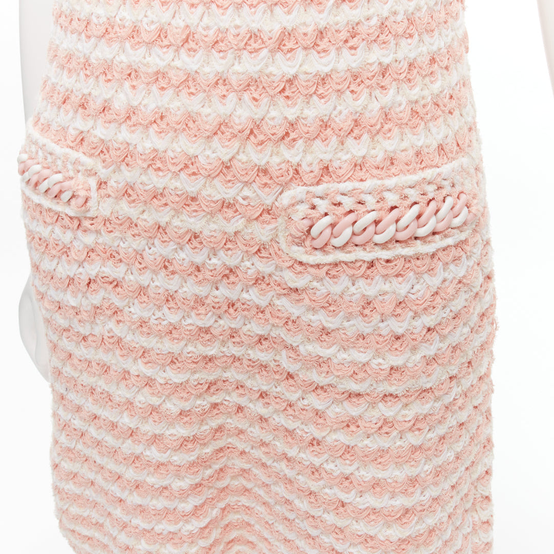 CHANEL Karl Lagerfeld 18P pink boucle plastic resin chain trim dress FR38 M