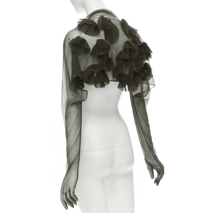 COMME DES GARCONS 1990 Vintage Runway grey sheer pleated ruffle gloves shrug