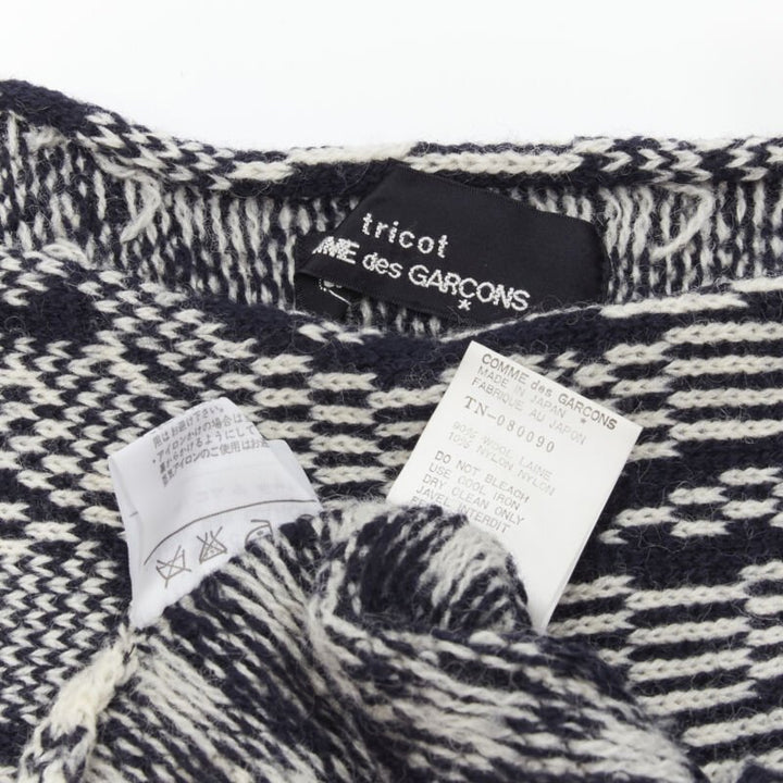 COMME DES GARCONS Tricot Vintage 1980s grey intarsia checker sweater M