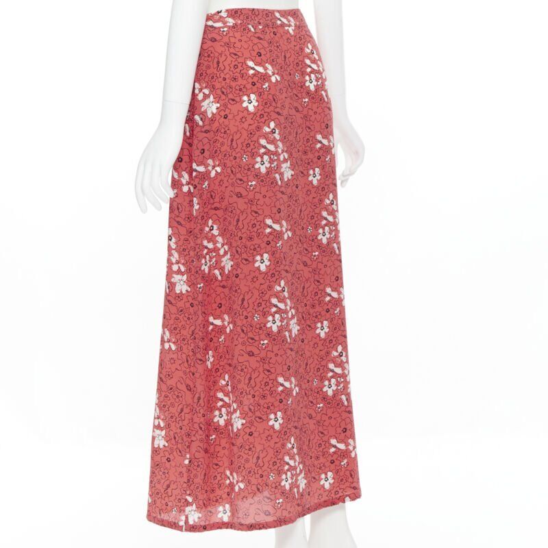 TOMAS MAIER 100% silk pink illustration floral print casual midi skirt US2 XS