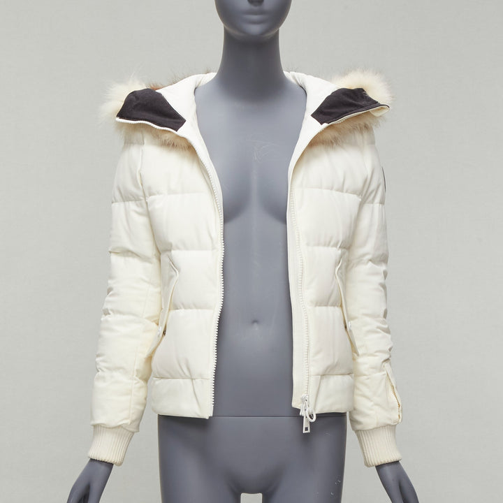ROSSIGNOL ivory fur trim hood logo hooded down puffer jacket IT38 XS