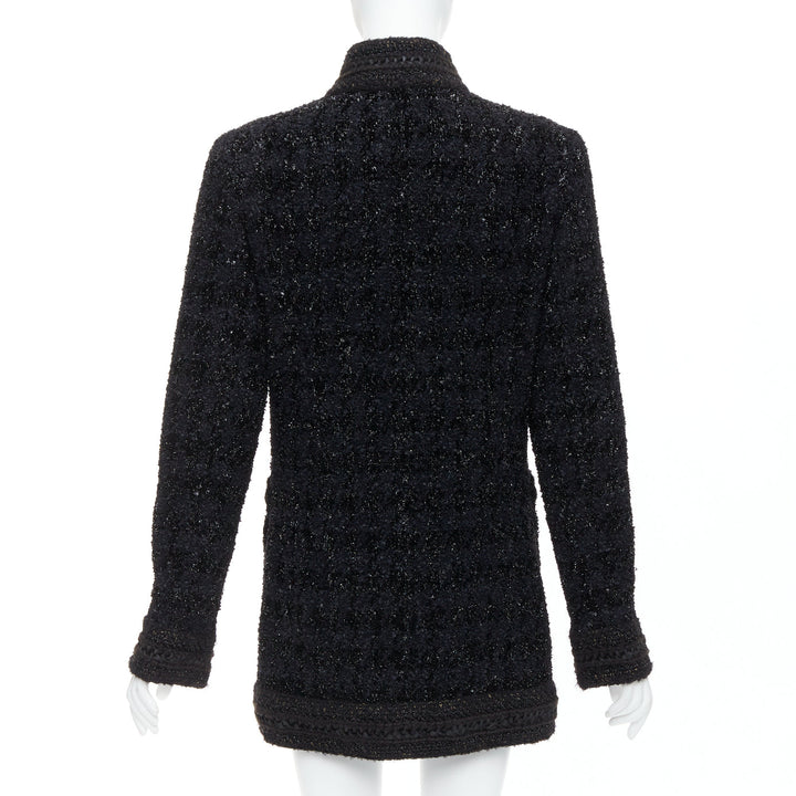 CHANEL 10A Paris Shanghai Runway black metallic checked qipao coat FR40