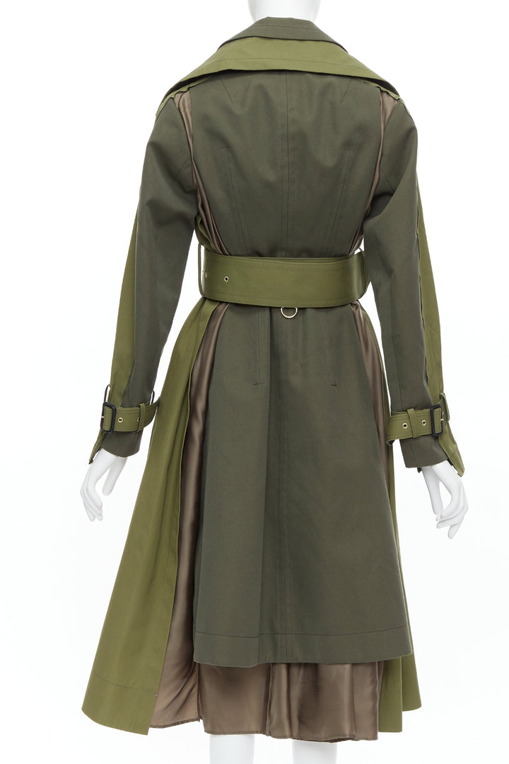 SACAI 2020 green cotton gabardine double layered belted trench coat JP1 S