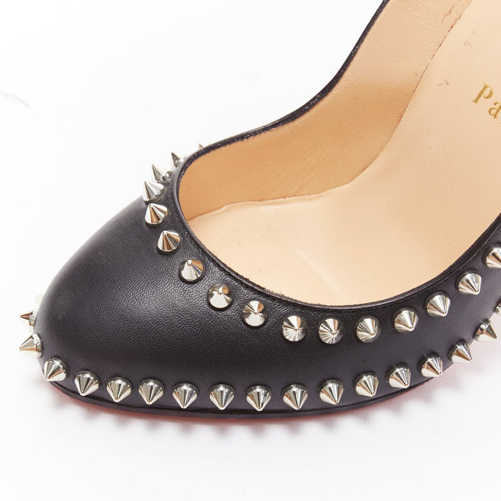 CHRISTIAN LOUBOUTIN Dorispiky black silver punk spike stud round pump EU36.5