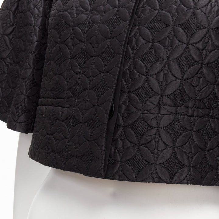 CHLOE black floral jacquard bell sleeve round neck cropped jacket FR34 XS