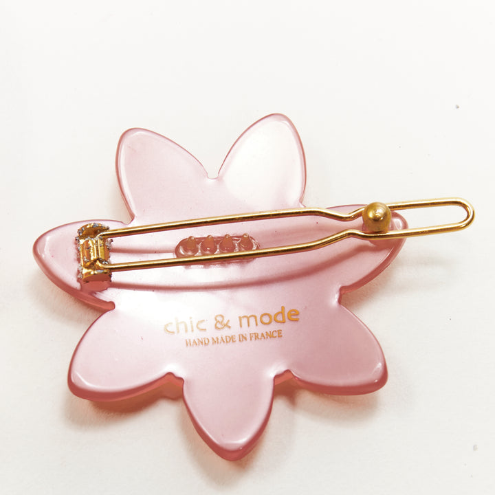 CHIC & MODE Alexandre Zouari pink crystal smiley flower acrylic hair tie clip X2