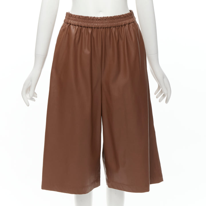 TIBI brown faux leather boxy fit shirt culotte wide shorts S