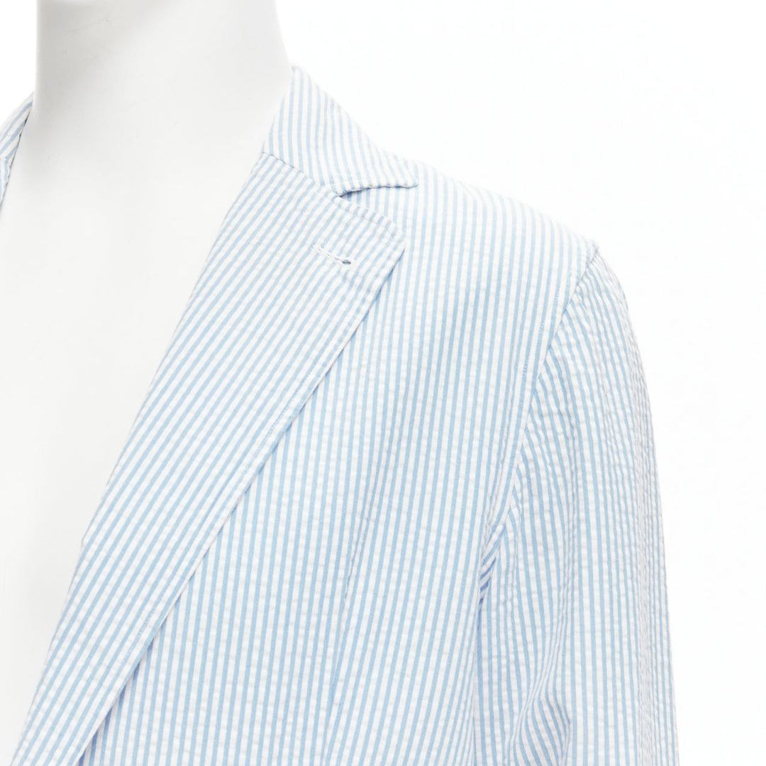 LARDINI blue white stripe seersucker brown shell 2 button blazer M