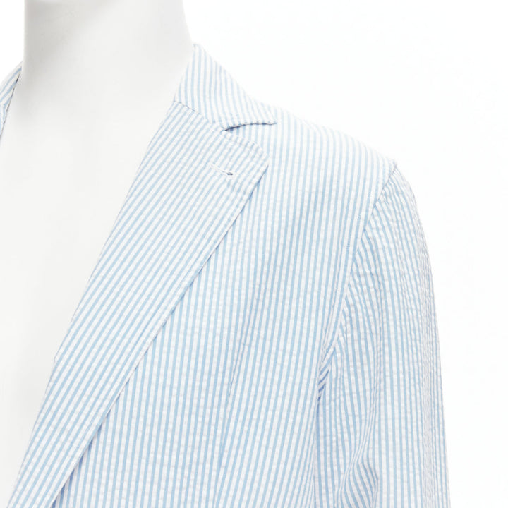 LARDINI blue white stripe seersucker brown shell 2 button blazer M