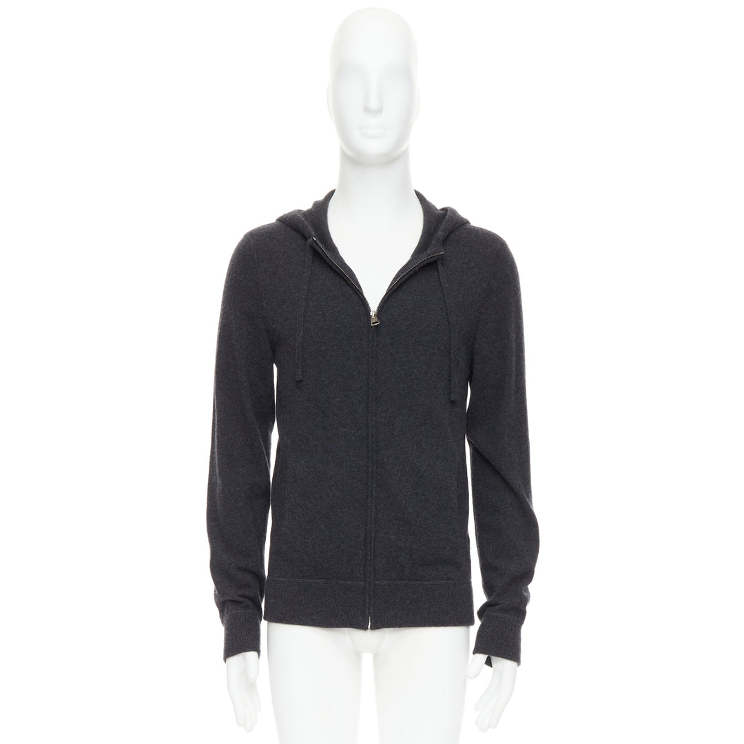 DOLCE GABBANA 100% cashmere grey silver logo zip hoodie IT48 M