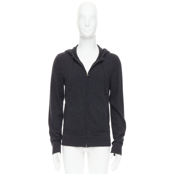 DOLCE GABBANA 100% cashmere grey silver logo zip hoodie IT48 M