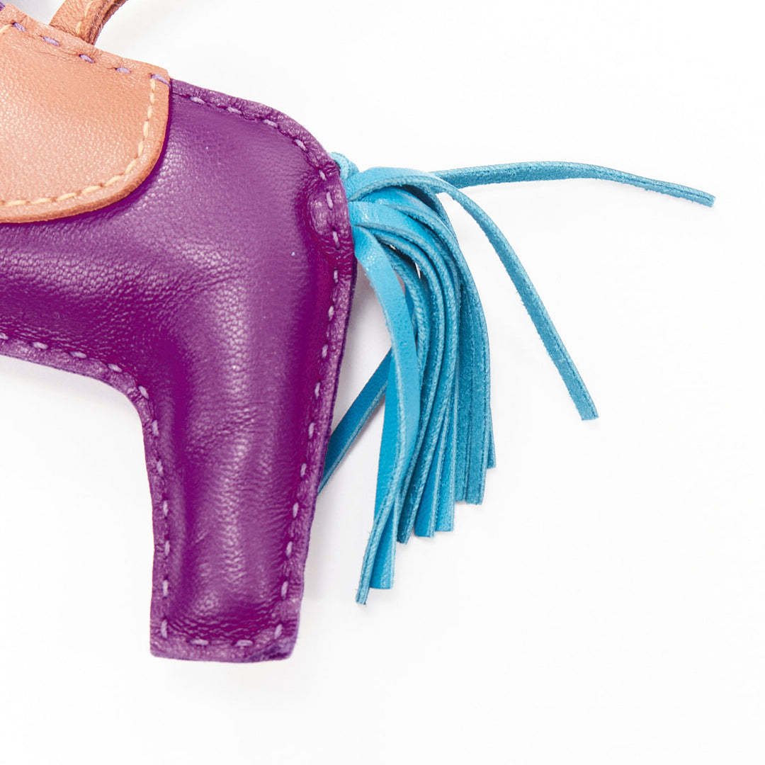 HERMES Rodeo PM purple leather brown trim fringed tail horse charm