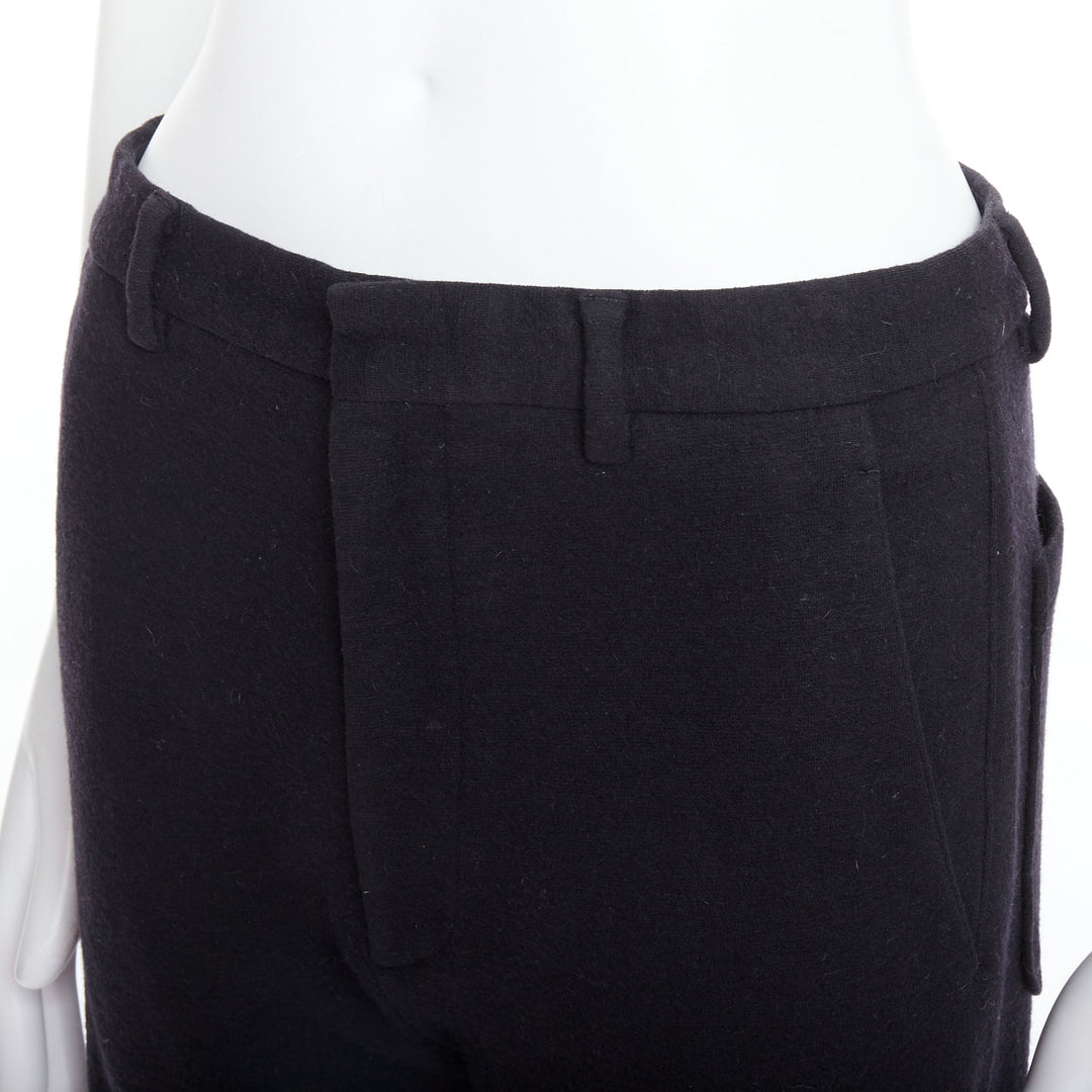LANVIN black wool like back pockets knitted hem jogger pants