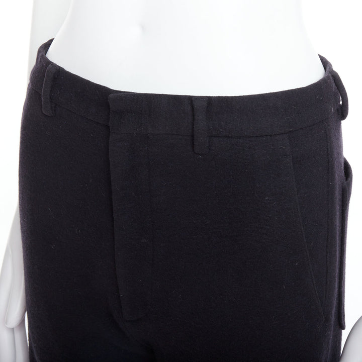 LANVIN black wool like back pockets knitted hem jogger pants