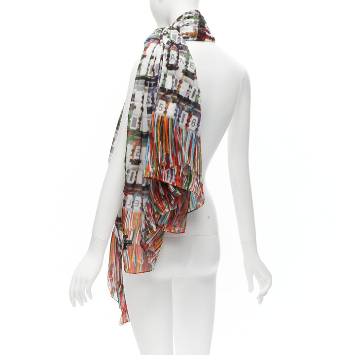 CHANEL multicolor 100% cotton CC logo data centre number print scarf