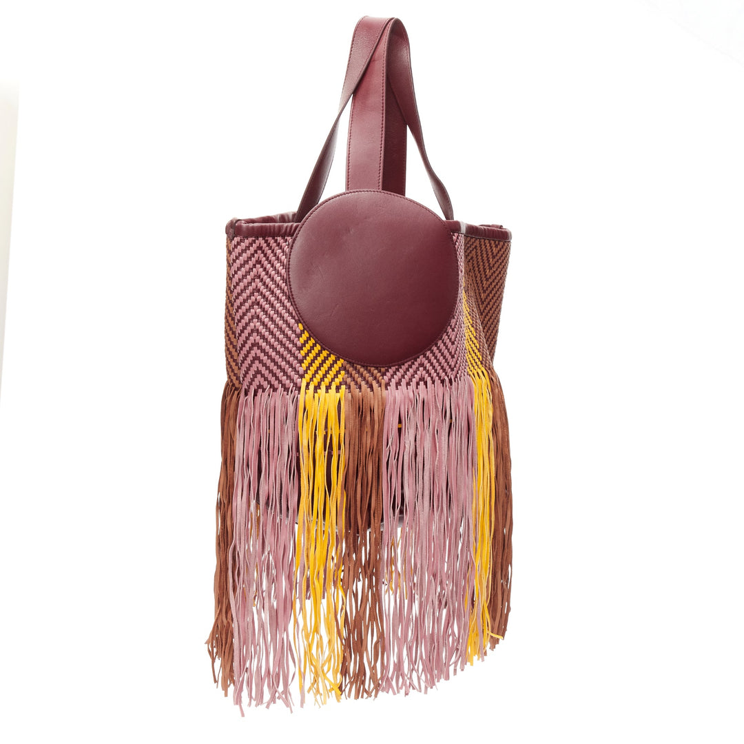 ROKSANDA Eider brown burgundy yellow calfskin leather woven fringe large bag