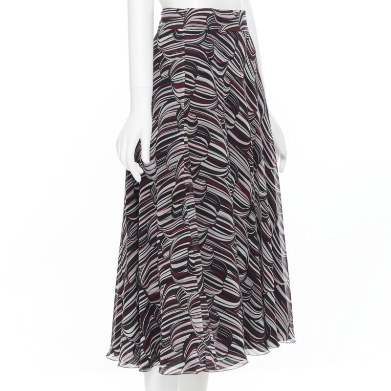 GIAMBATTISTA VALLI black red tropical pattern 100% silk midi skirt IT38 XS
