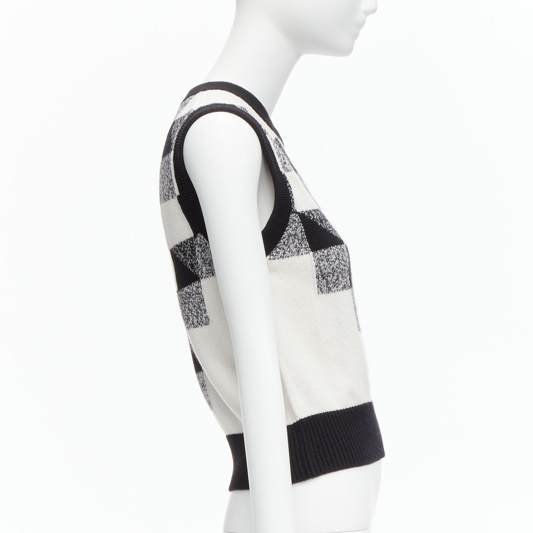 CHANEL 100% cashmere black white graphic check CC logo sweater vest FR36 S