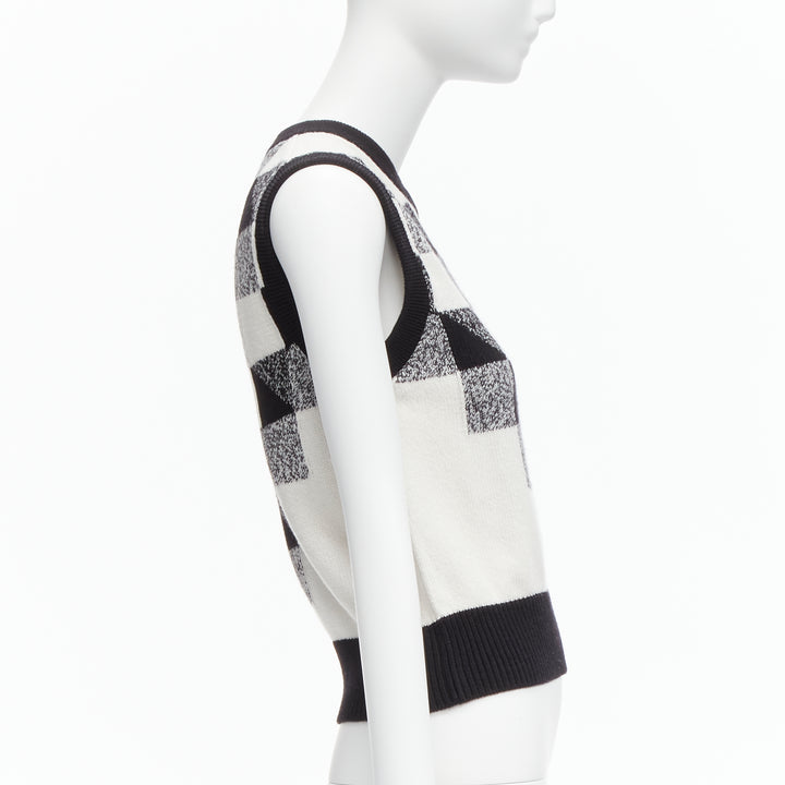CHANEL 100% cashmere black white graphic check CC logo sweater vest FR36 S