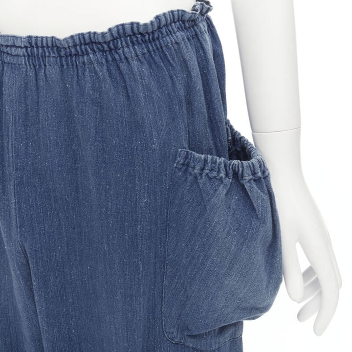 COMME DES GARCONS 1980's Vintage blue washed denim cargo  bubble jeans