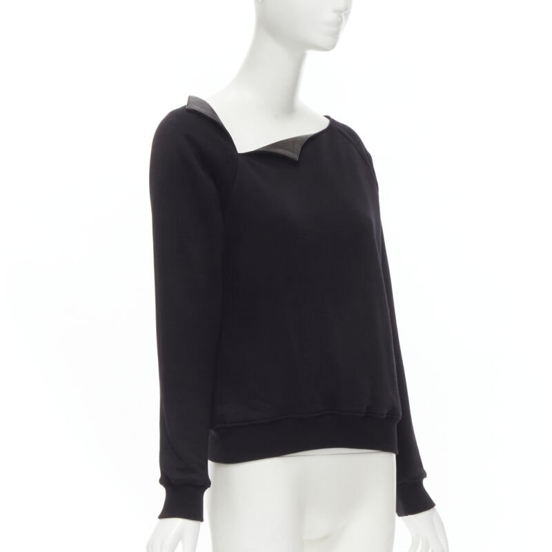 SAINT LAURENT Hedi Slimane 2014 black leather foldover collar pullover sweater S