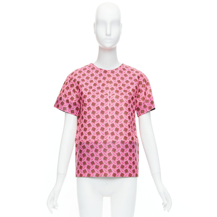 rare LOUIS VUITTON leather pink enlarged lattice lace print boxy top FR36 S