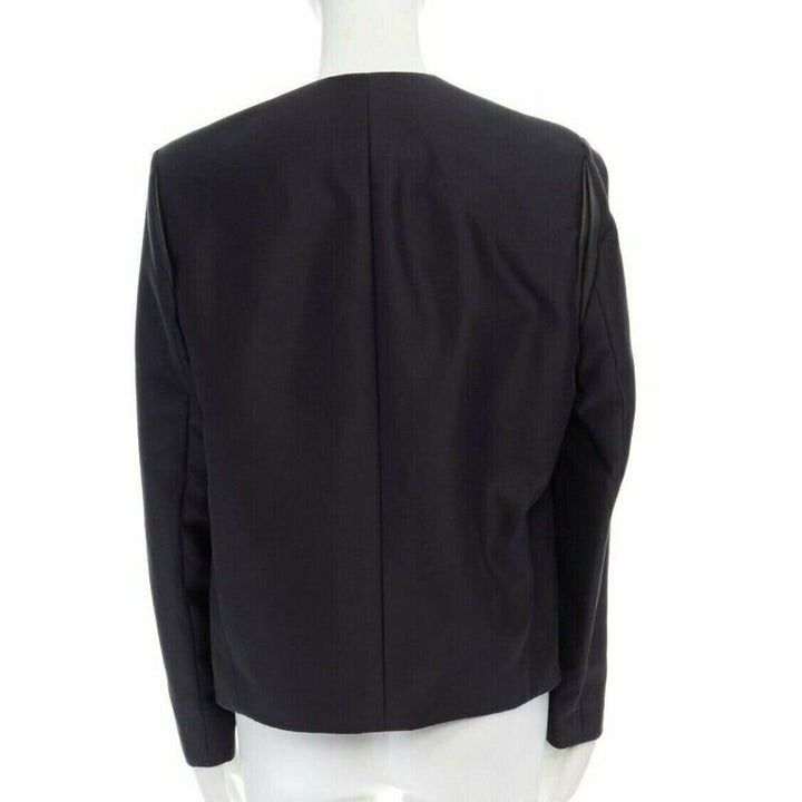 runway BALENCIAGA GHESQUIERE 2012 black leather panel collarless jacket FR34 XS