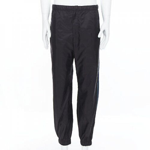 PRADA 2018 black blue nylon side stripe toggle gabardine track pants L