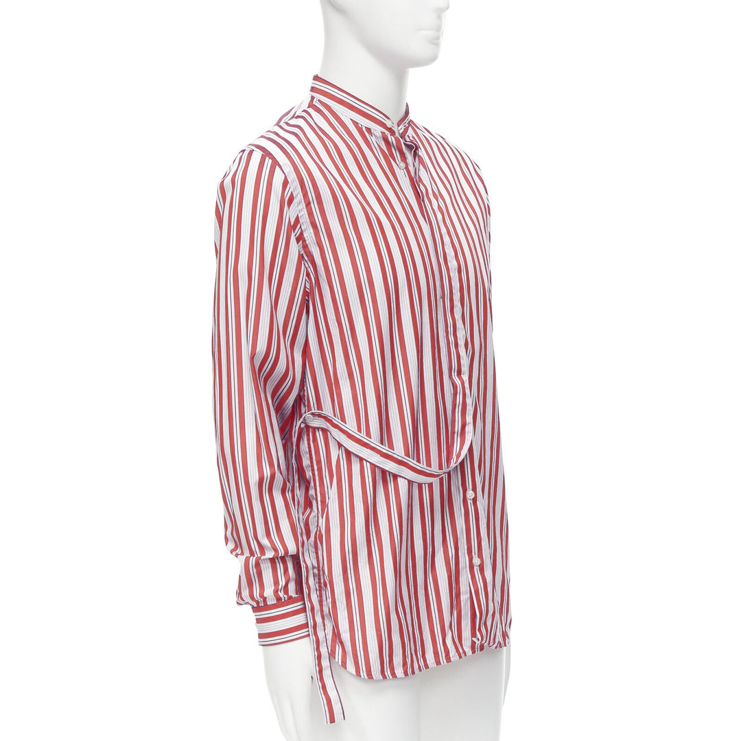JIL SANDER 100% cotton red vertical stripes deconstructed placket shirt EU38 S