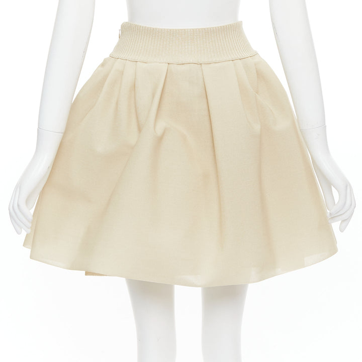 CHANEL light beige gold CC logo button flared skater skirt FR40 L