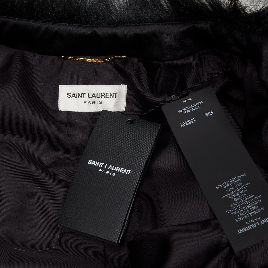 SAINT LAURENT 2021 Runway cream black faux fur cropped jacket FR34 XS