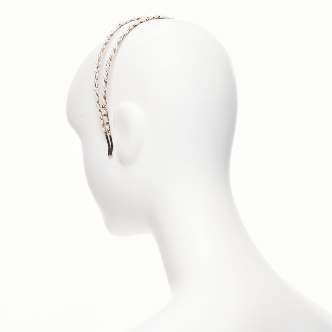 ROSANTICA faux pearl embellished wiggle silver metal alice headband