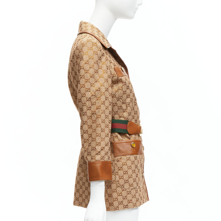 GUCCI 2022 Aria crystal embellished Horsebit web belt GG canvas jacket IT38 XS
