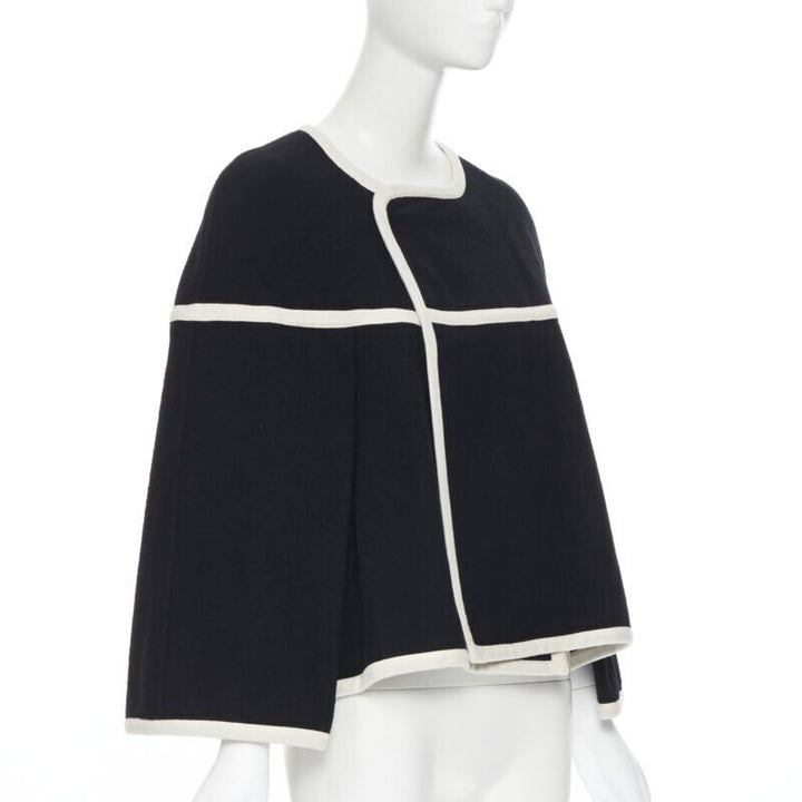 vintage COMME DES GARCONS 1989 Runway black white trimmed cape poncho jacket M