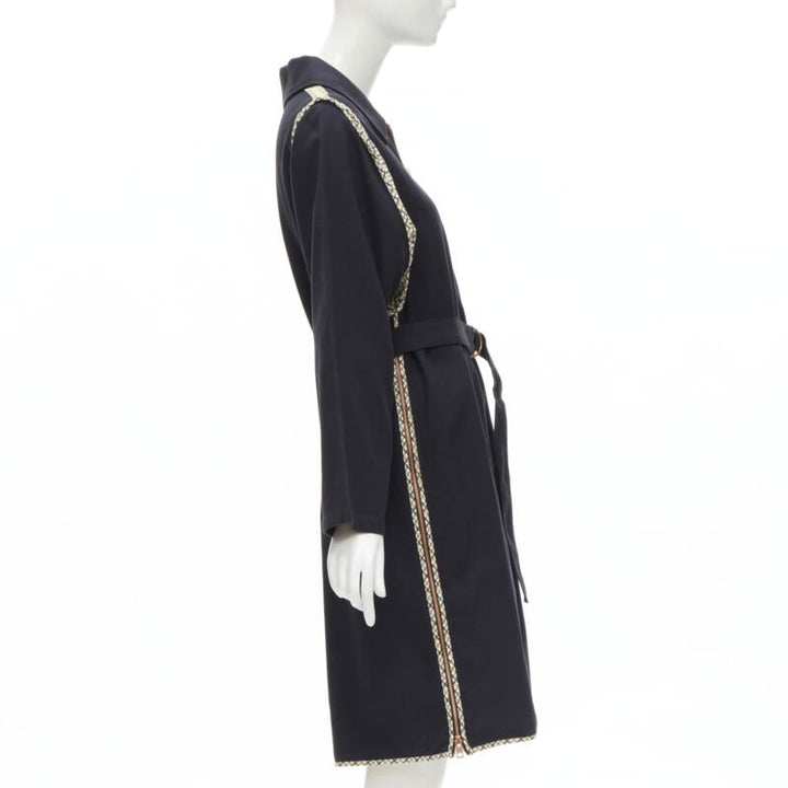 SEE BY CHLOE 2019 black check trim side zip belted car coat FR36 S